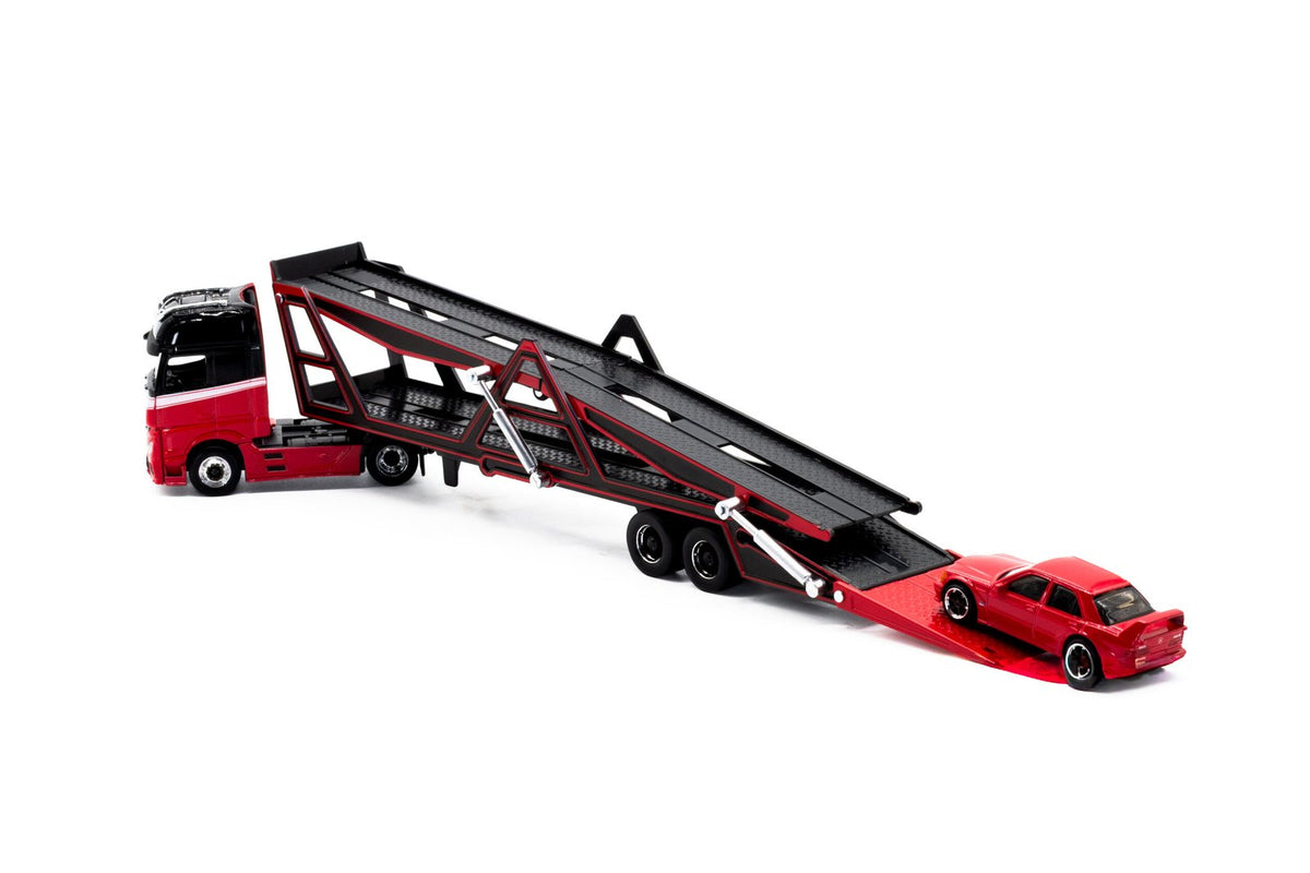 Transporter Desing Mercedes-Benz Actros 1851190E0 1990 Escala 1:64  w/1 Car Escala 1:64