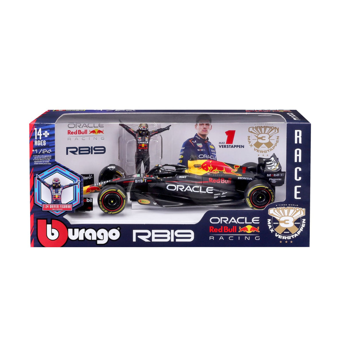 Race Oracle Red Bull RB19 2023 Formula 1 a Escala 1:24 con conductor Verstappen #1