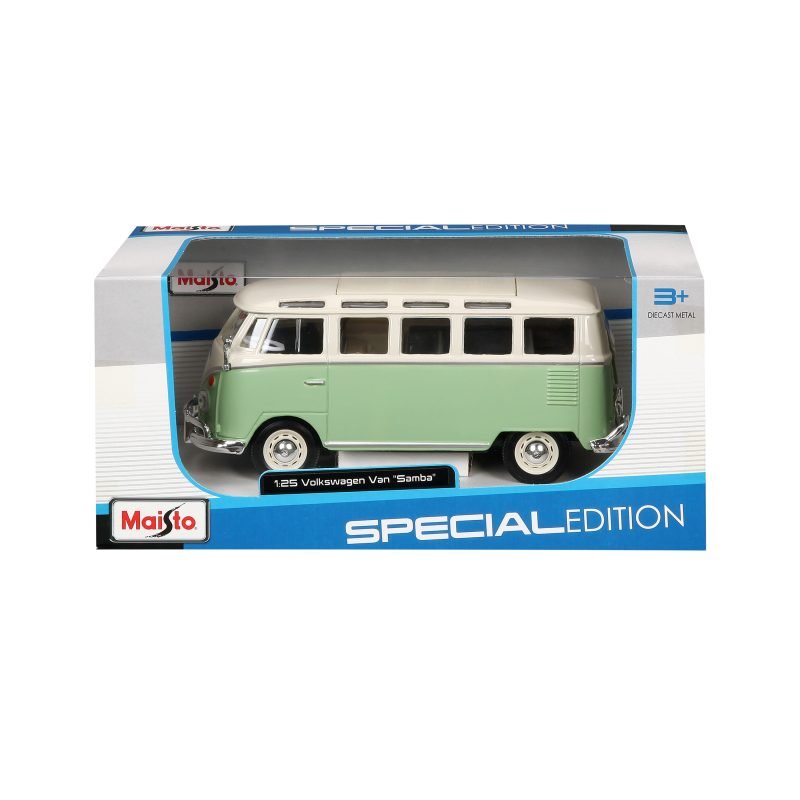 Combi Volkswagen Van Samba Edición Especial Maisto a Escala 1:25 color verde/blanco - Image 6