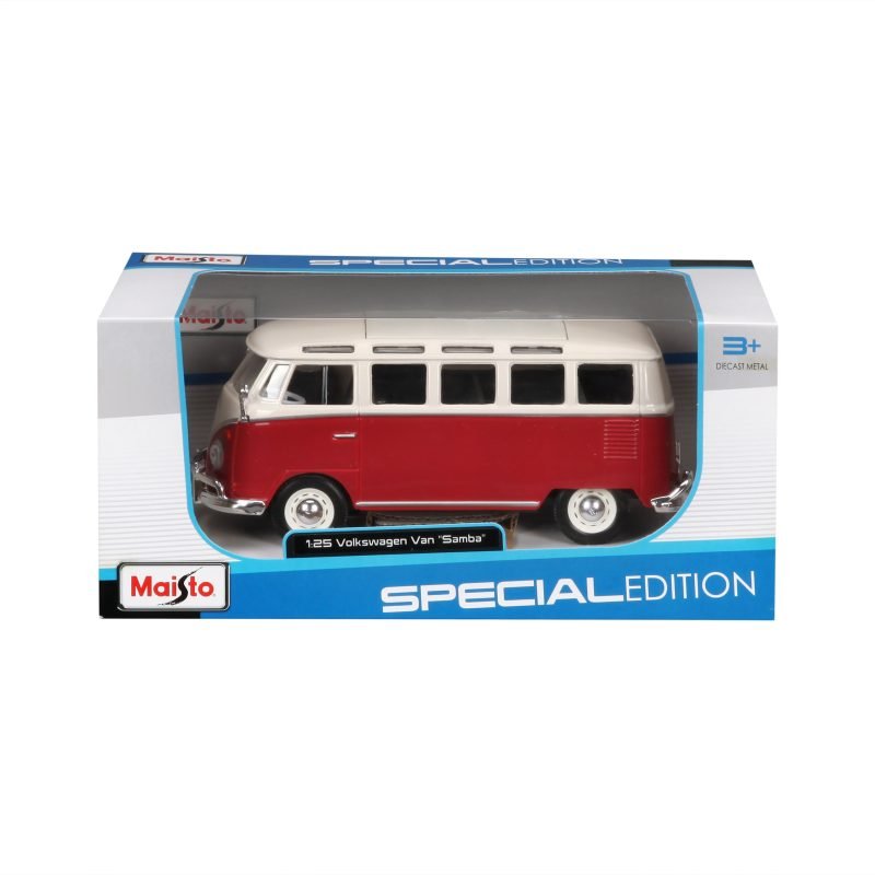 Combi Volkswagen Van Samba Edición Especial Maisto a Escala 1:25 color rojo/blanco - Image 6