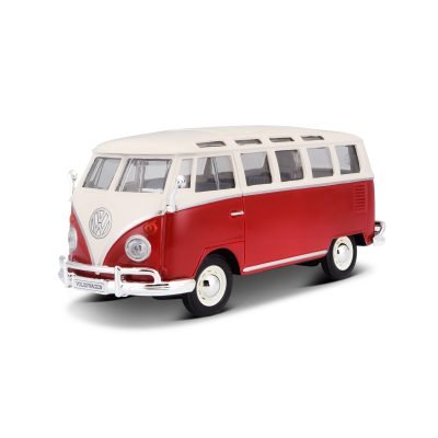 Combi Volkswagen Van Samba Edición Especial Maisto a Escala 1:25 color rojo/blanco