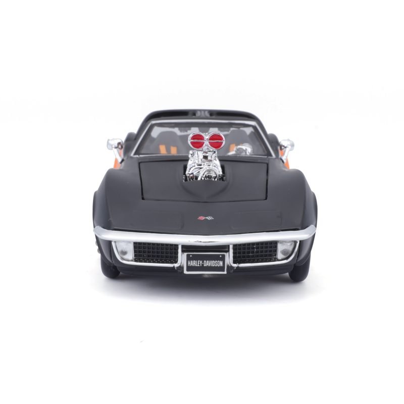 Auto Chevy Corvette 1970 Harley Davidson a Escala 1:25 color negro/naranja - Image 3