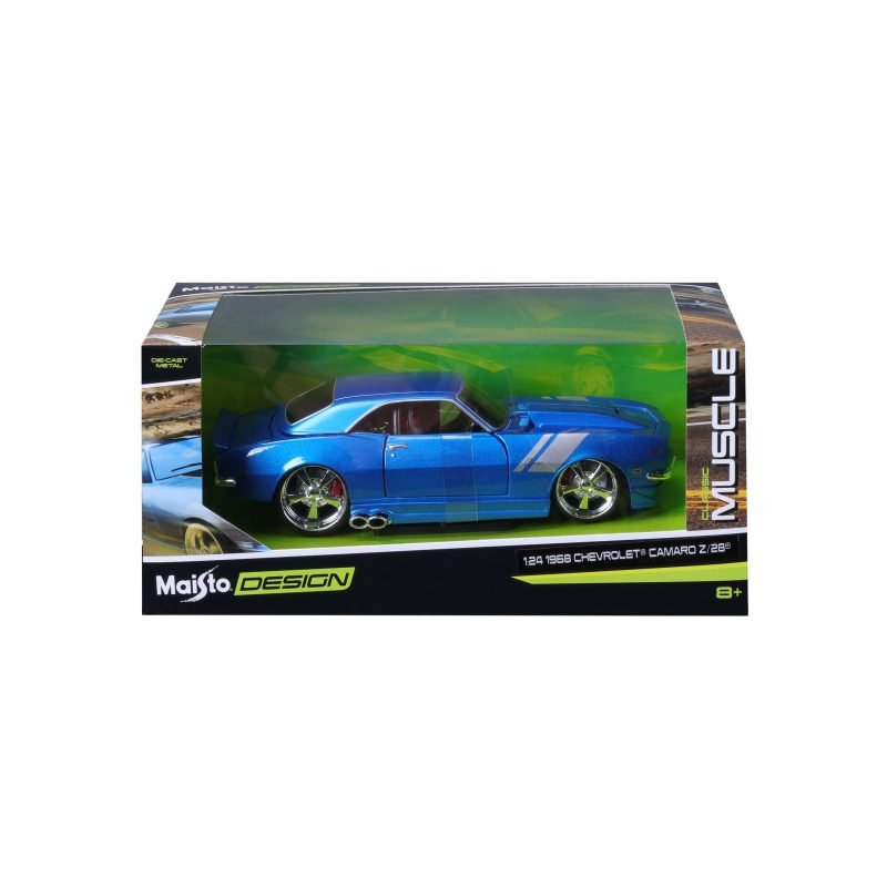 Auto Muscle Chevy Camaro Z28 1968 a Escala 1:24 color azul - Image 5