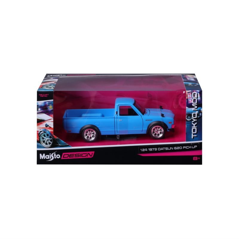 Camioneta Maisto Datsun 620 Pick-up 1973 a Escala 1:24 color azul - Image 4