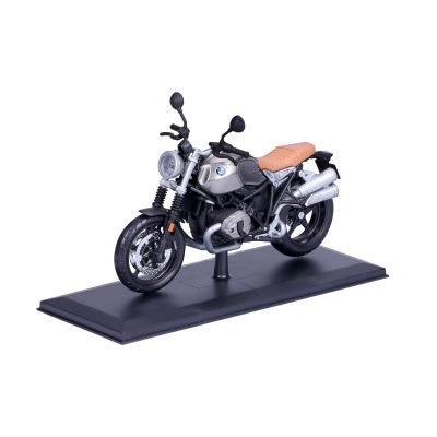 Moto BMW R nine T Scrambler con stand a Escala 1:12 color gris