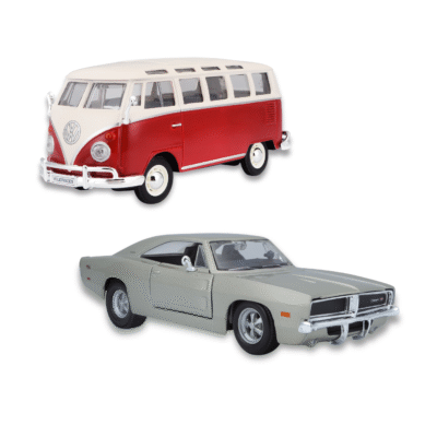 Paquete de Dodge Charger R/T 1969 y Volkswagen Van Samba a escala 1:24